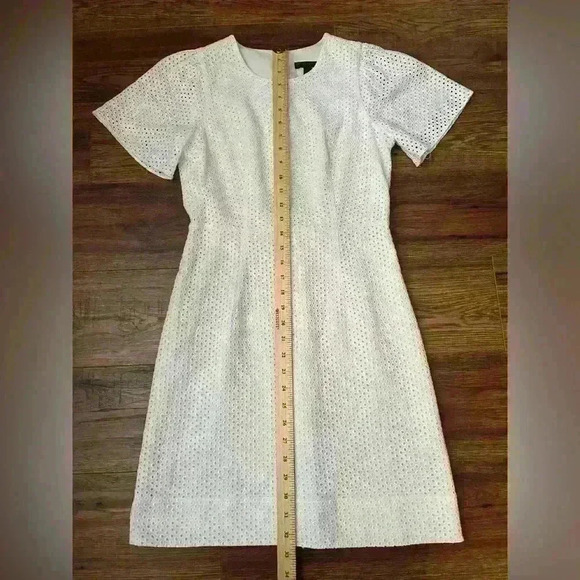 J Crew White Cotton‎  Eyelet Flutter Sleeve Dress Minimalist Preppy Coquette - Picture 2 of 6